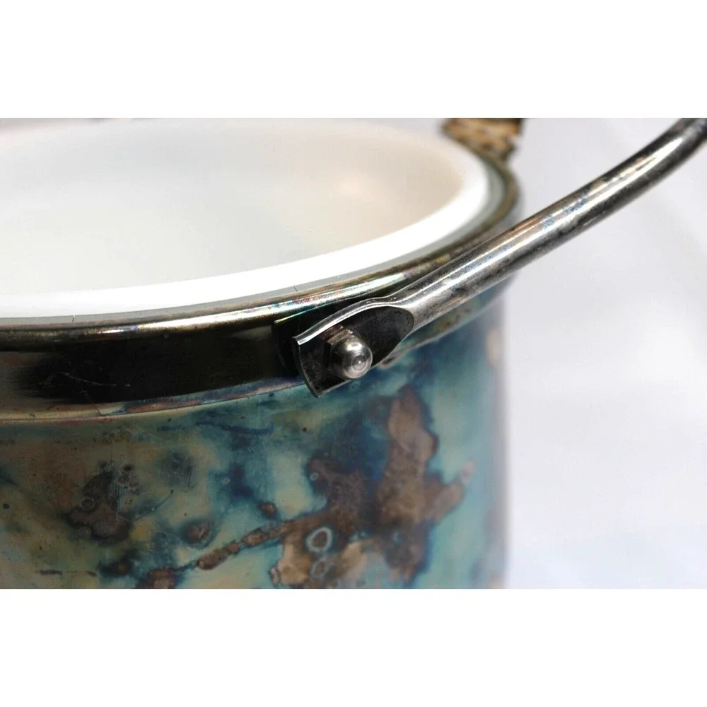 Vintage Antique Silverplated‎ Newport Swing Top Ice Bucket Milk Glass Interior